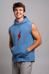 BOLT Sleeveless Hoodie - Baby Blue/Red Bolt